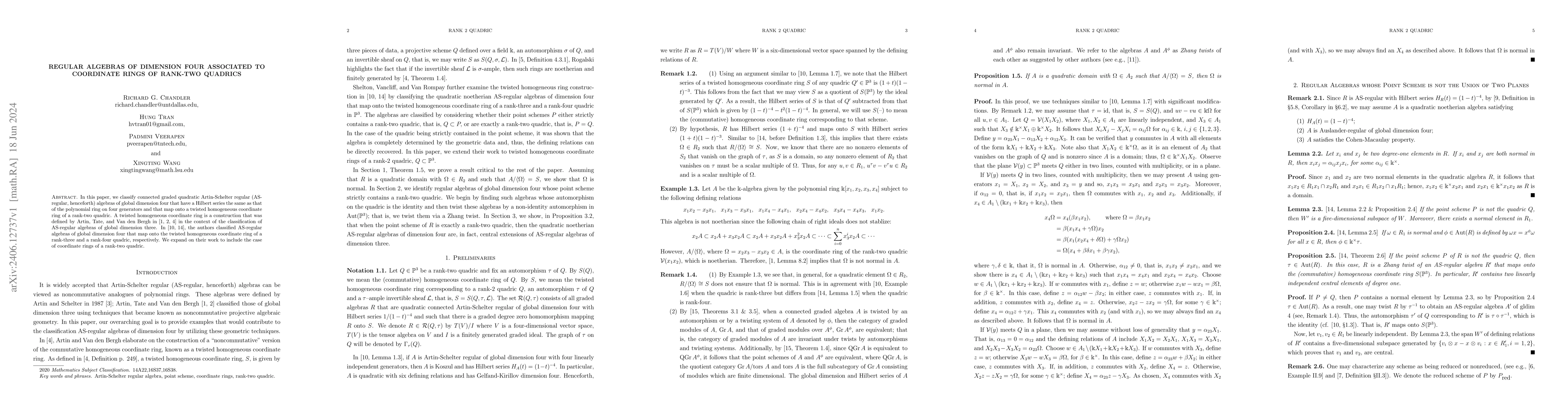Thumbnail for Regular algebras of dimension four associated to coordinate rings of
  rank-two quadrics