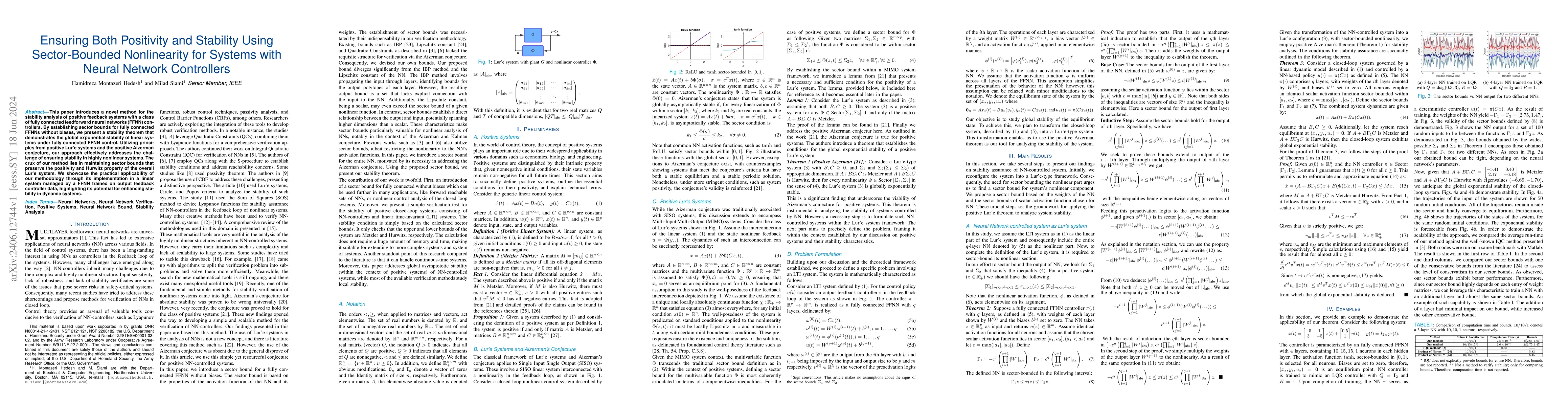 Thumbnail for Ensuring Both Positivity and Stability Using Sector-Bounded Nonlinearity
  for Systems with Neural Network Controllers