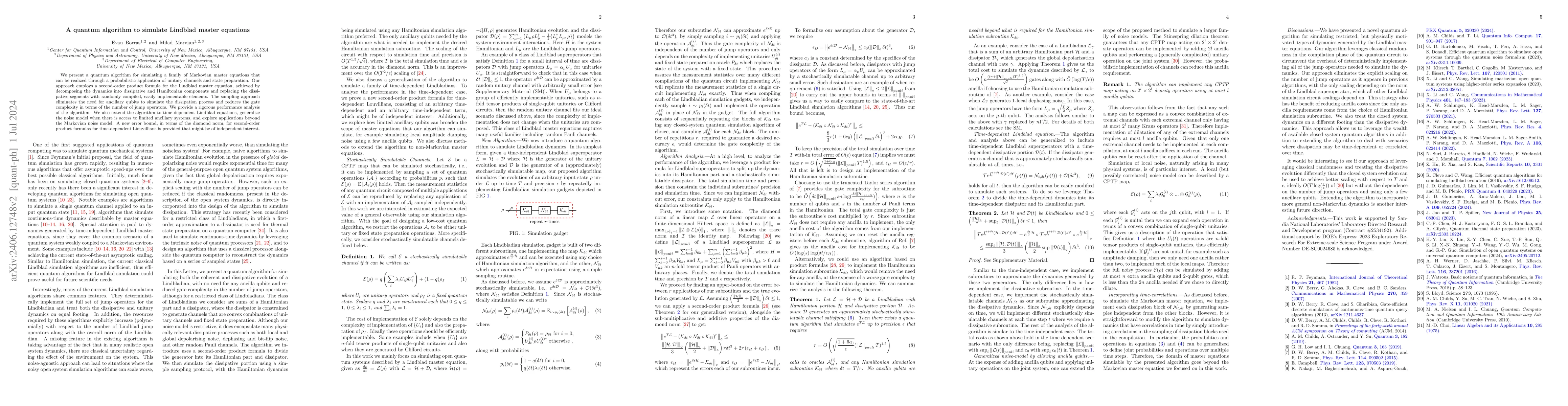 Thumbnail for A quantum algorithm to simulate Lindblad master equations