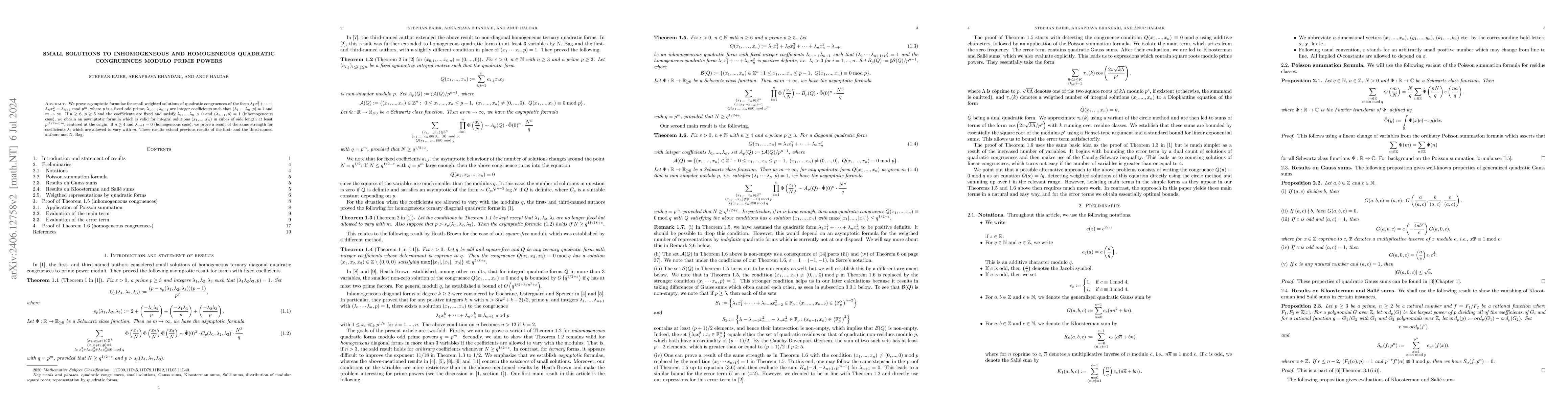 Thumbnail for Small solutions to inhomogeneous and homogeneous quadratic congruences
  modulo prime powers