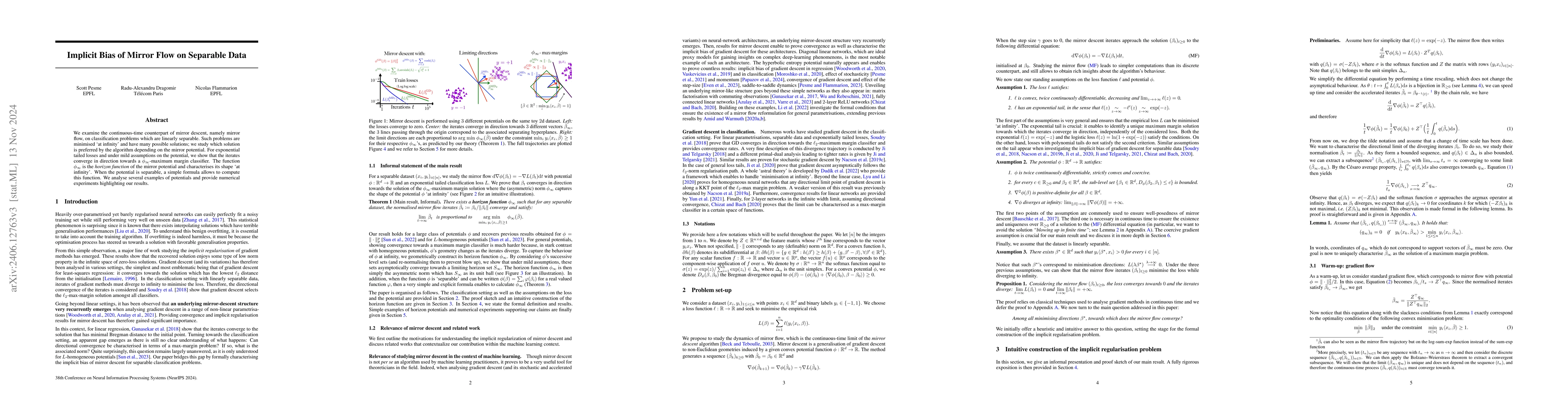 Thumbnail for Implicit Bias of Mirror Flow on Separable Data