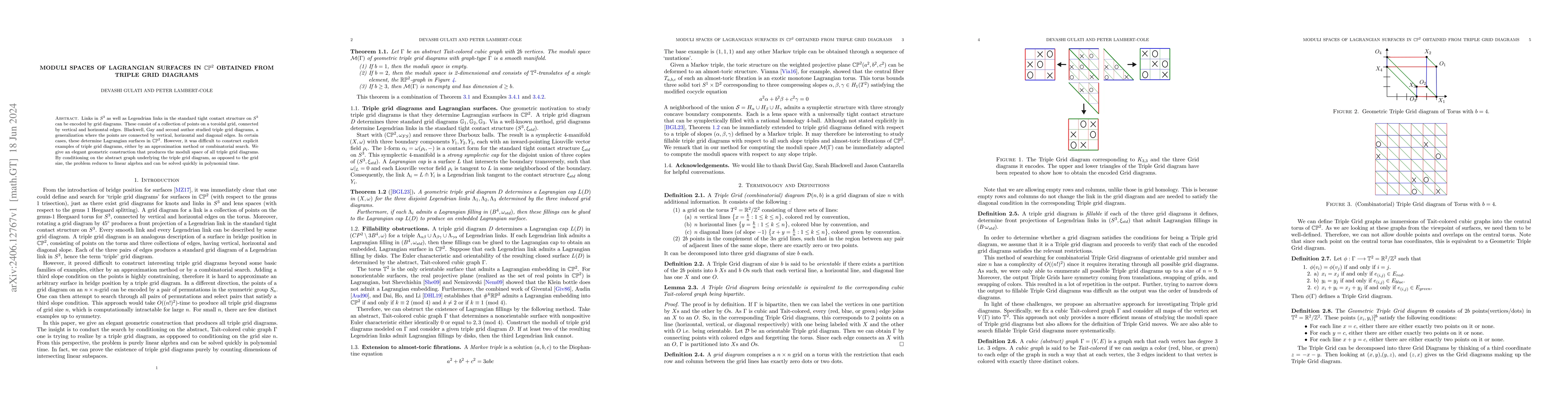 Thumbnail for Moduli Spaces of Lagrangian Surfaces in $\mathbb{CP}^2$ obtained from
  Triple Grid Diagrams