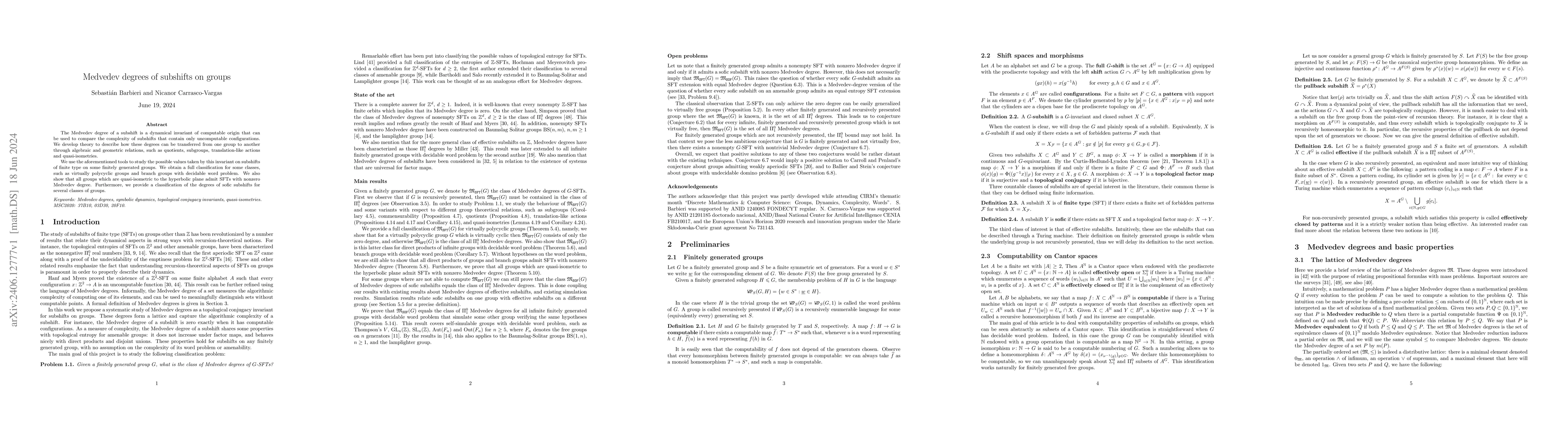 Thumbnail for Medvedev degrees of subshifts on groups