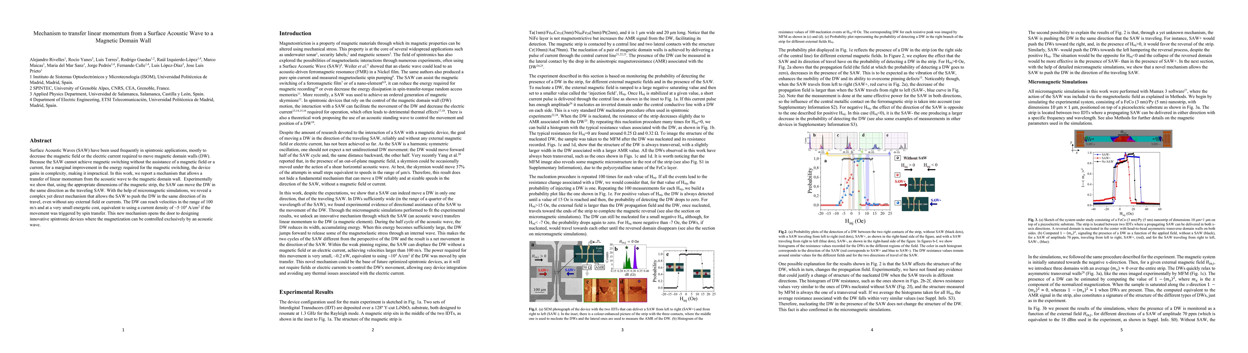 Thumbnail for Mechanism to transfer linear momentum from a Surface Acoustic Wave to a
  Magnetic Domain Wall