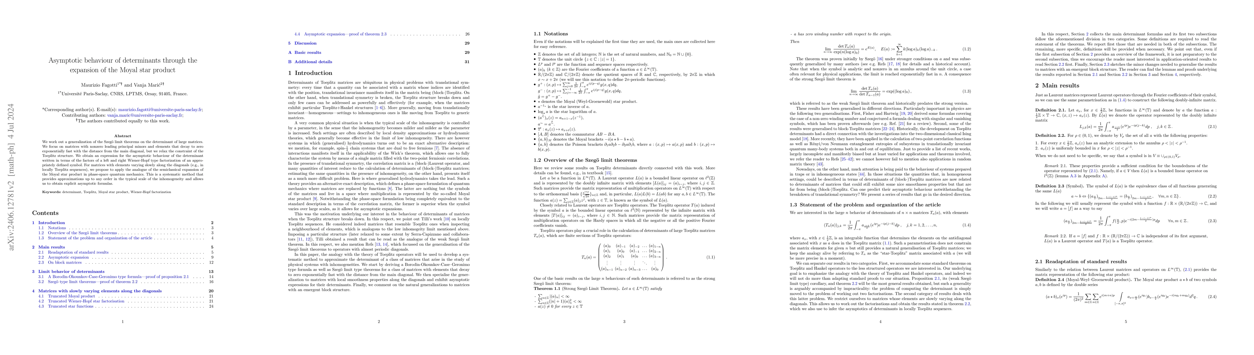 Thumbnail for Asymptotic behaviour of determinants through the expansion of the Moyal
  star product