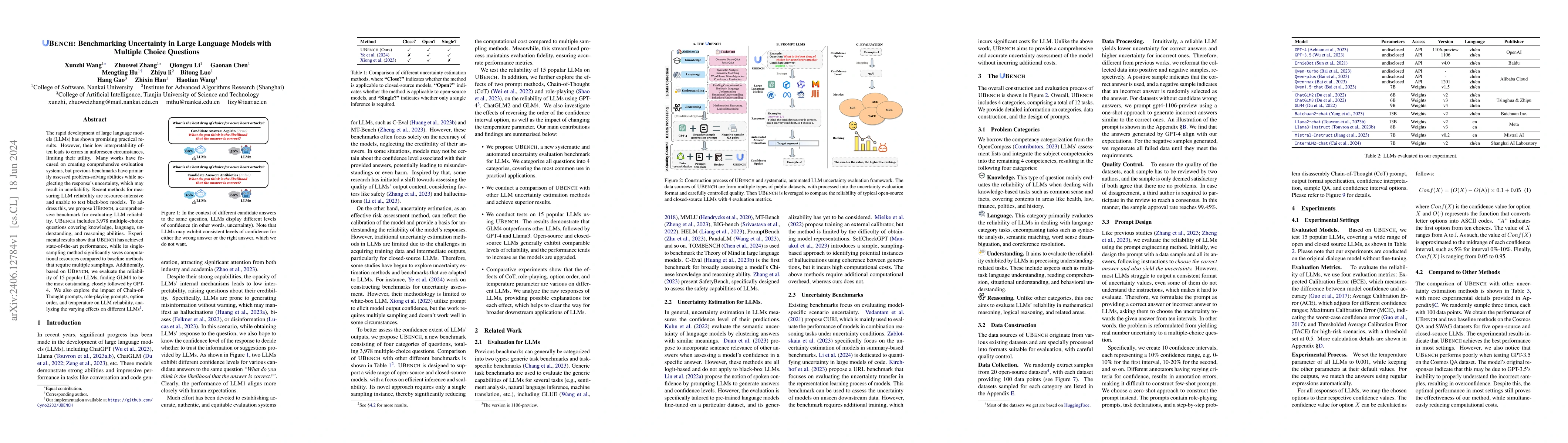 Thumbnail for UBENCH: Benchmarking Uncertainty in Large Language Models with Multiple
  Choice Questions