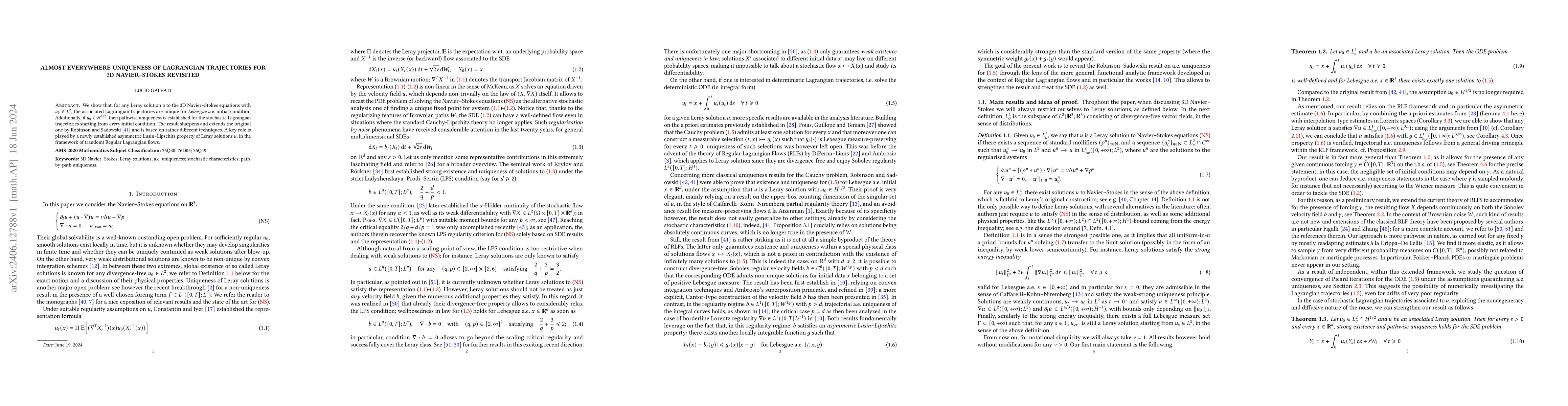 Thumbnail for Almost-everywhere uniqueness of Lagrangian trajectories for $3$D
  Navier--Stokes revisited