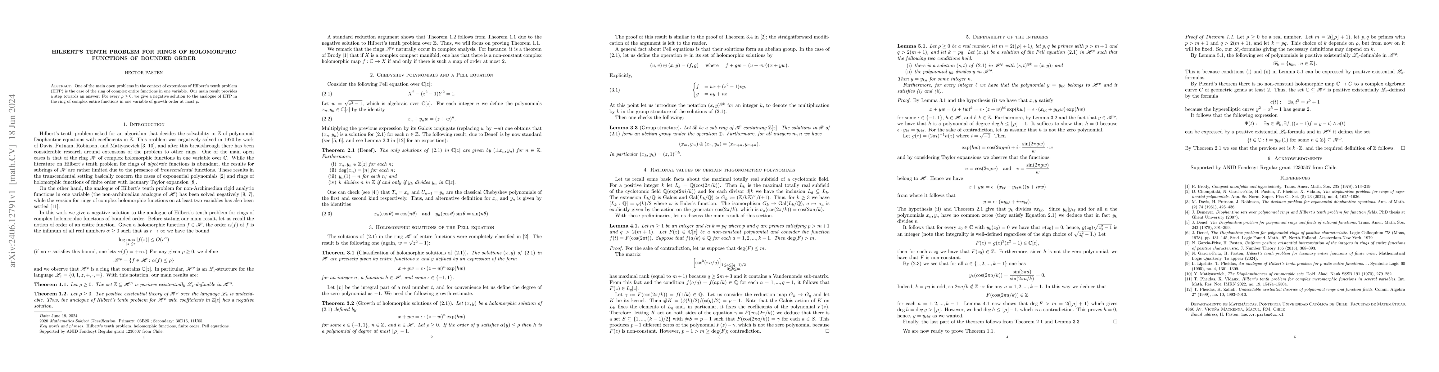 Thumbnail for Hilbert's tenth problem for rings of holomorphic functions of bounded
  order