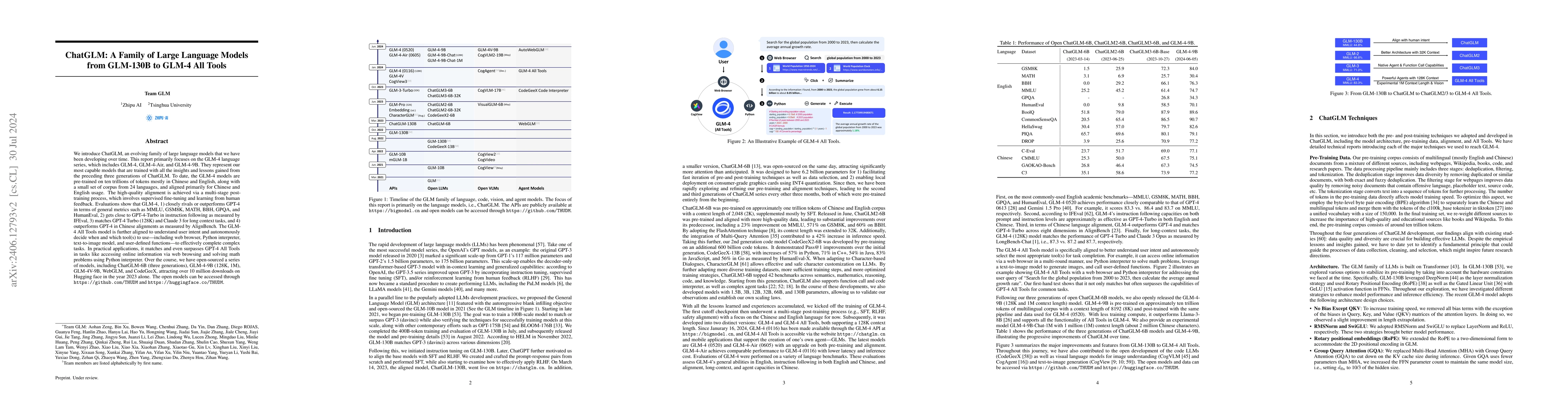 Thumbnail for ChatGLM: A Family of Large Language Models from GLM-130B to GLM-4 All
  Tools