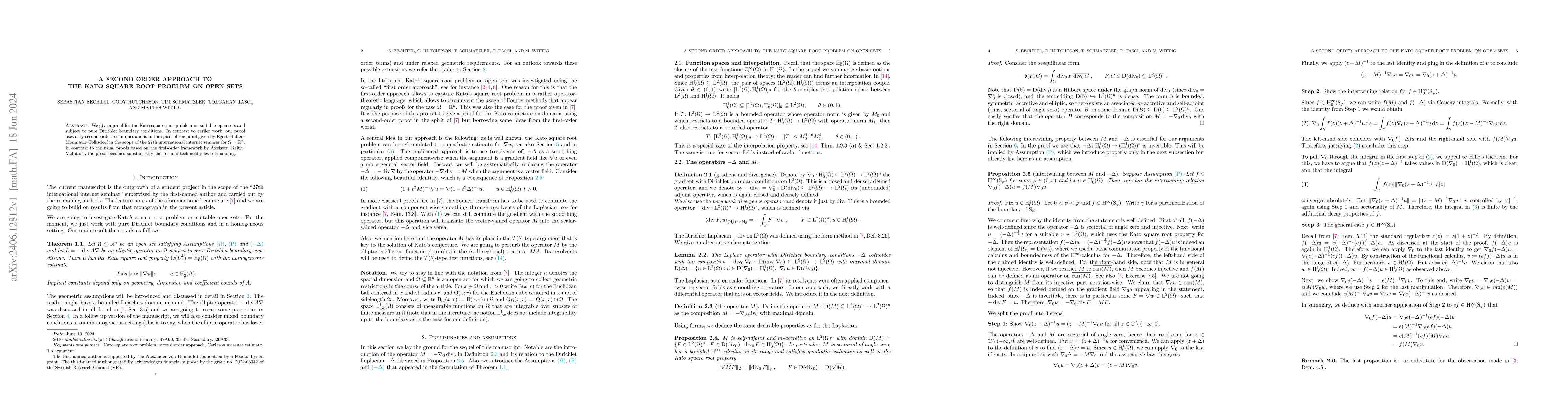 Thumbnail for A second order approach to the Kato square root problem on open sets