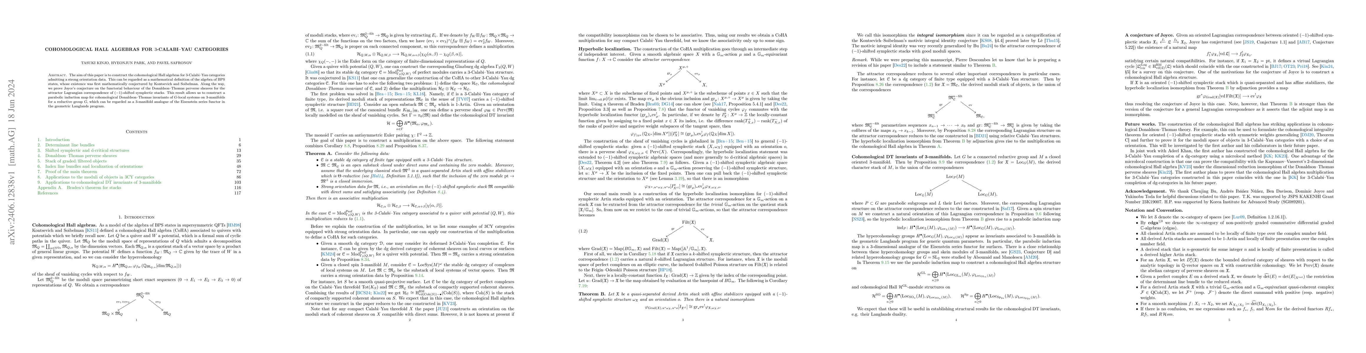 Thumbnail for Cohomological Hall algebras for 3-Calabi-Yau categories