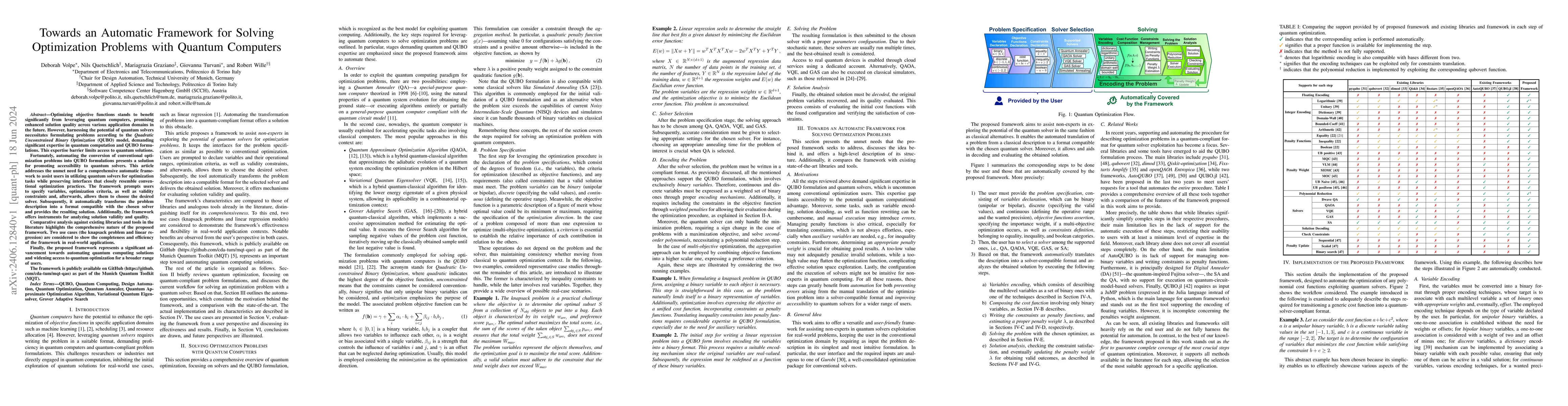 Thumbnail for Towards an Automatic Framework for Solving Optimization Problems with
  Quantum Computers