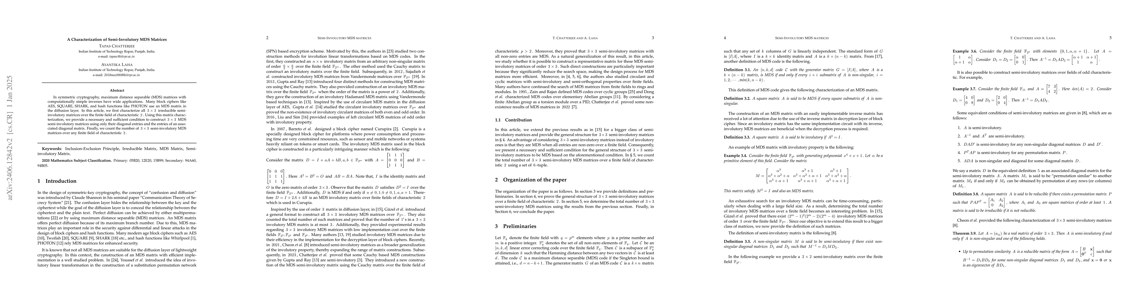 Thumbnail for A Characterization of Semi-Involutory MDS Matrices