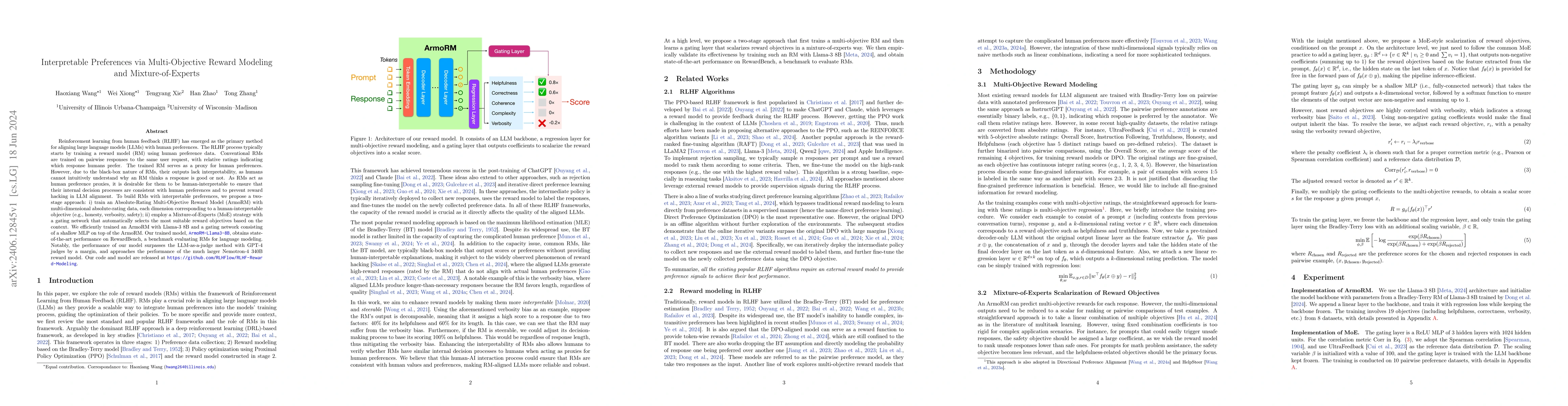 Thumbnail for Interpretable Preferences via Multi-Objective Reward Modeling and
  Mixture-of-Experts