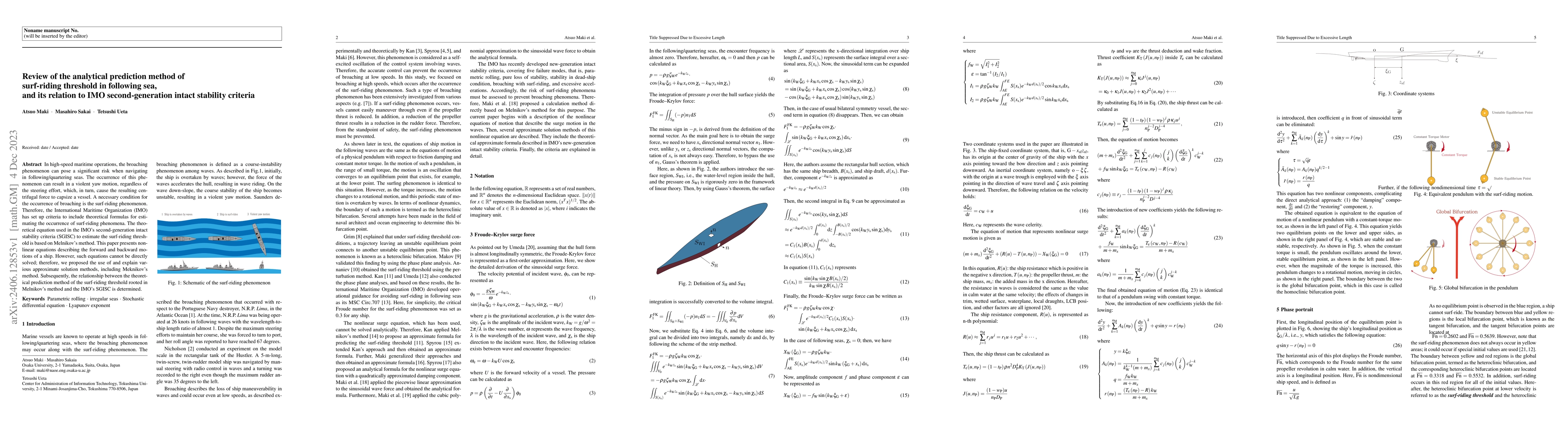 Thumbnail for Review of the analytical prediction method of surf-riding threshold in
  following sea, and its relation to IMO second-generation intact stability
  criteria