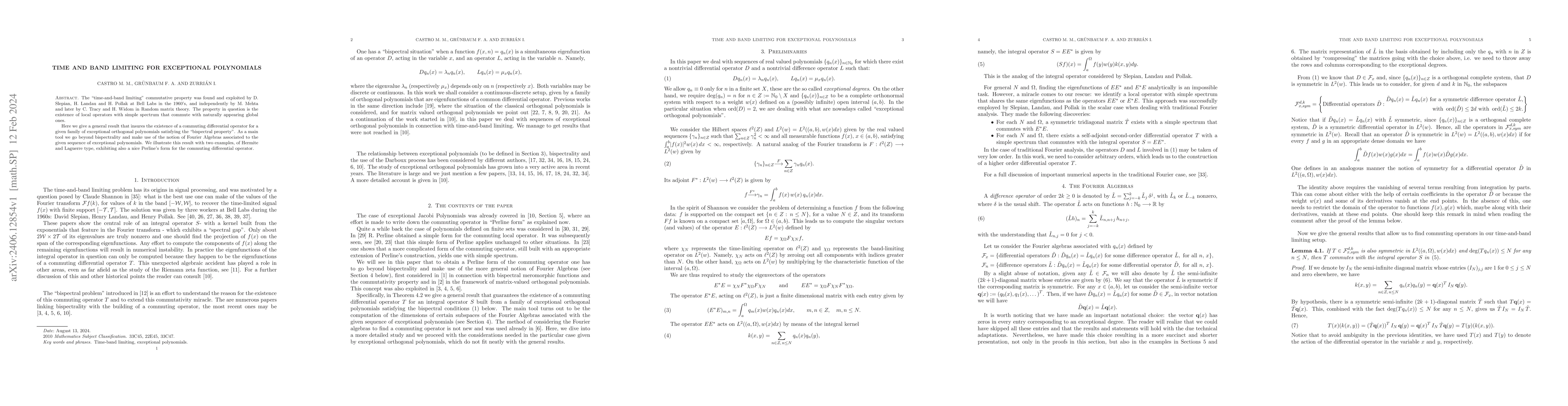 Thumbnail for Time and band limiting for exceptional polynomials