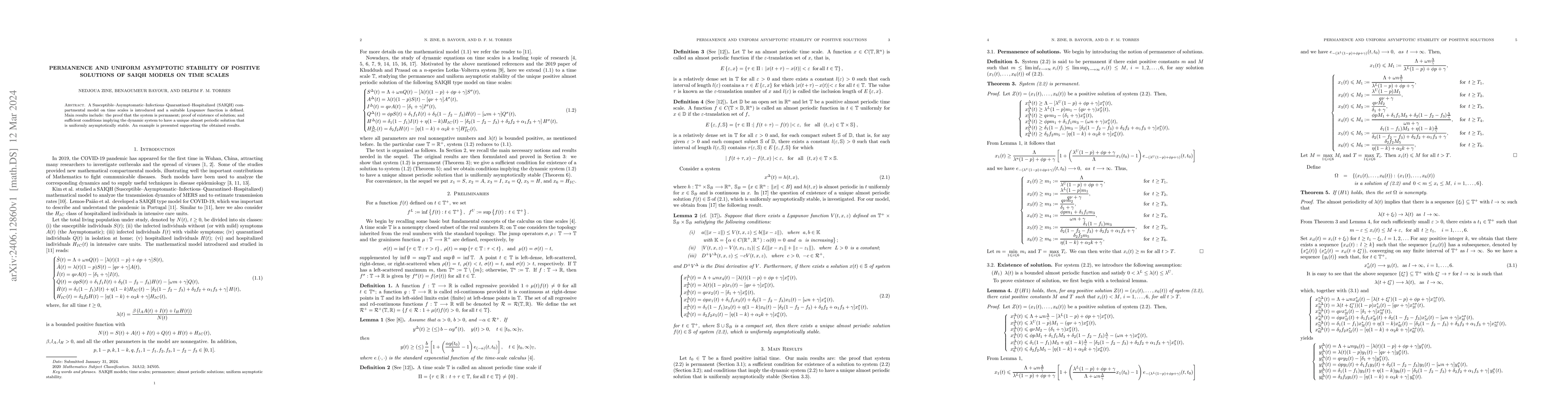 Thumbnail for Permanence and Uniform Asymptotic Stability of Positive Solutions of
  SAIQH Models on Time Scales