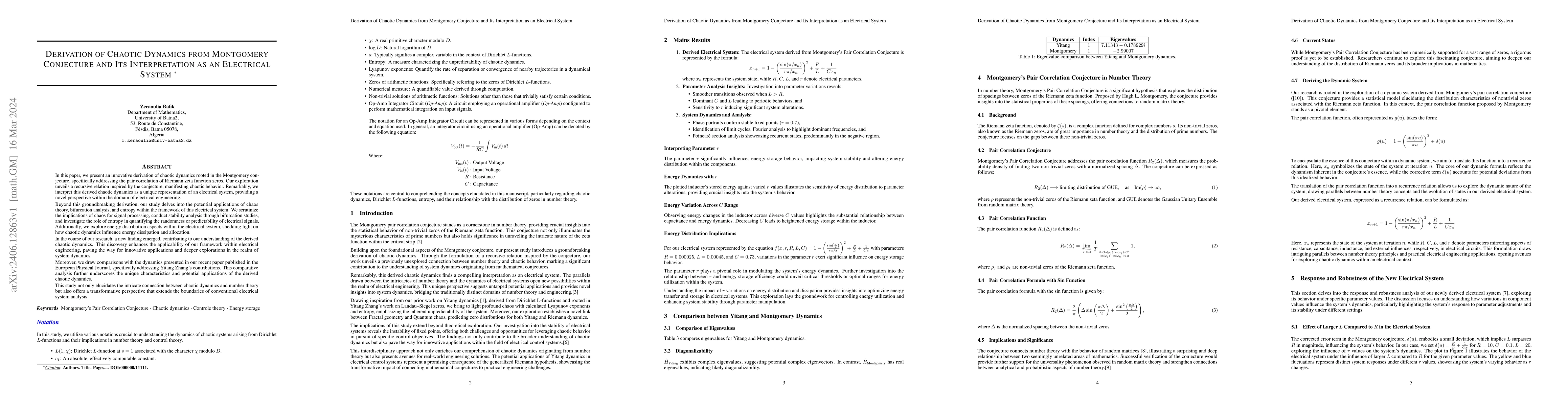 Thumbnail for Derivation of Chaotic Dynamics from Montgomery Conjecture and Its
  Interpretation as an Electrical System