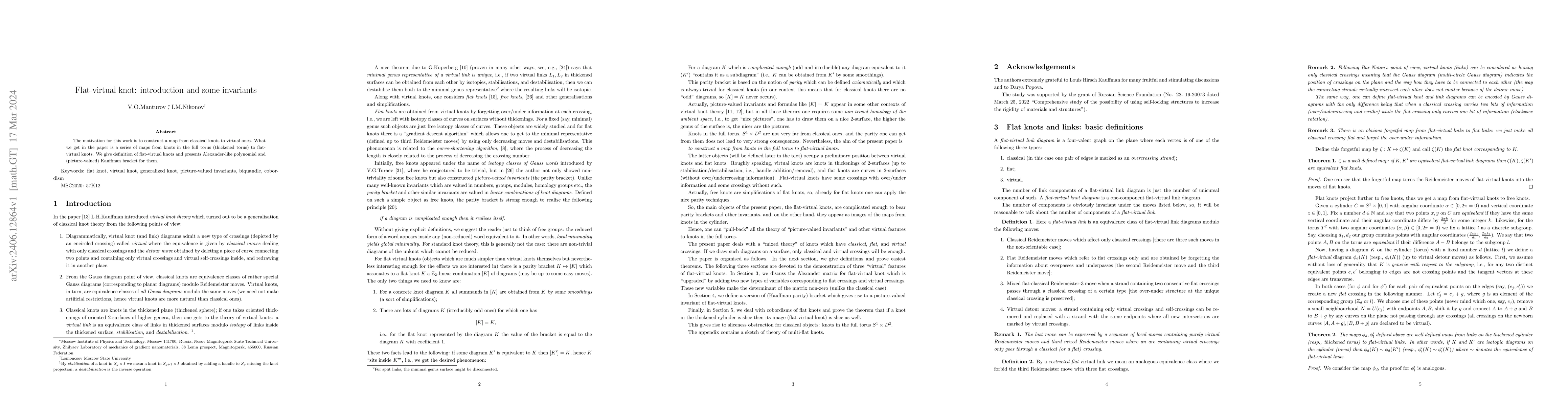 Thumbnail for Flat-virtual knot: introduction and some invariants