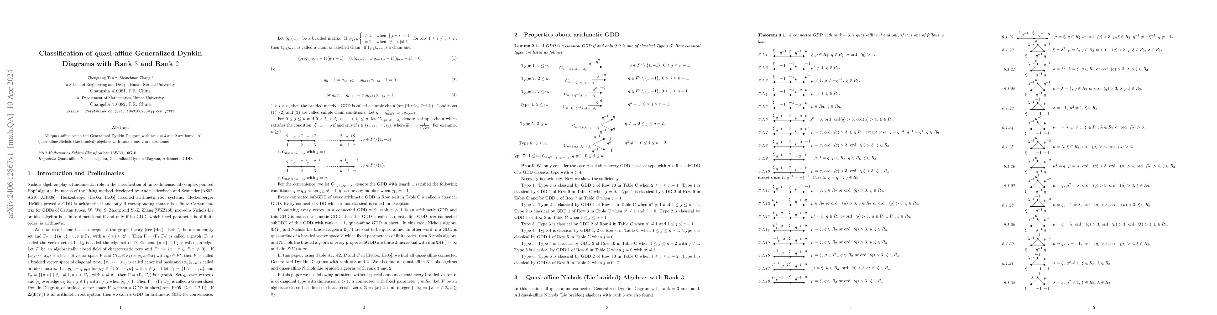 Thumbnail for Classification of quasi-affine Generalized Dynkin Diagrams with Rank $3$
  and Rank $2$
