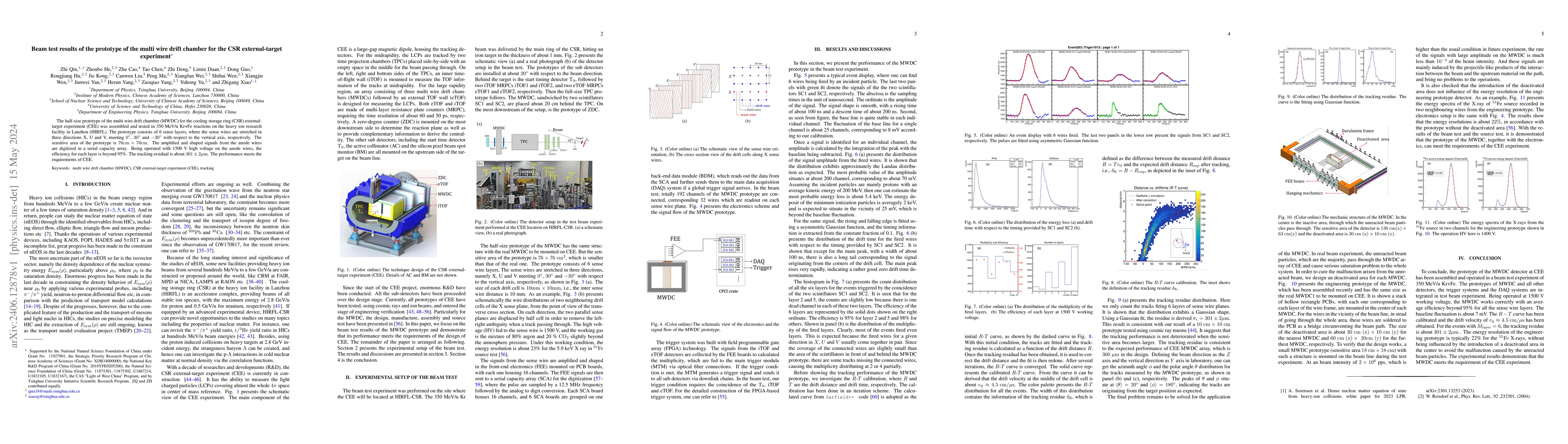 Thumbnail for Beam test results of the prototype of the multi wire drift chamber for
  the CSR external-target experiment