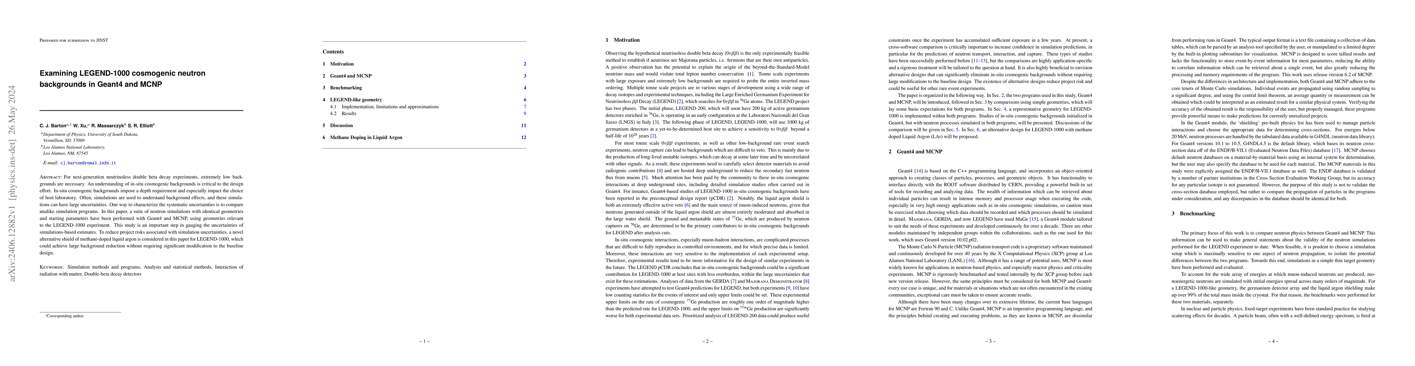 Thumbnail for Examining LEGEND-1000 cosmogenic neutron backgrounds in Geant4 and MCNP