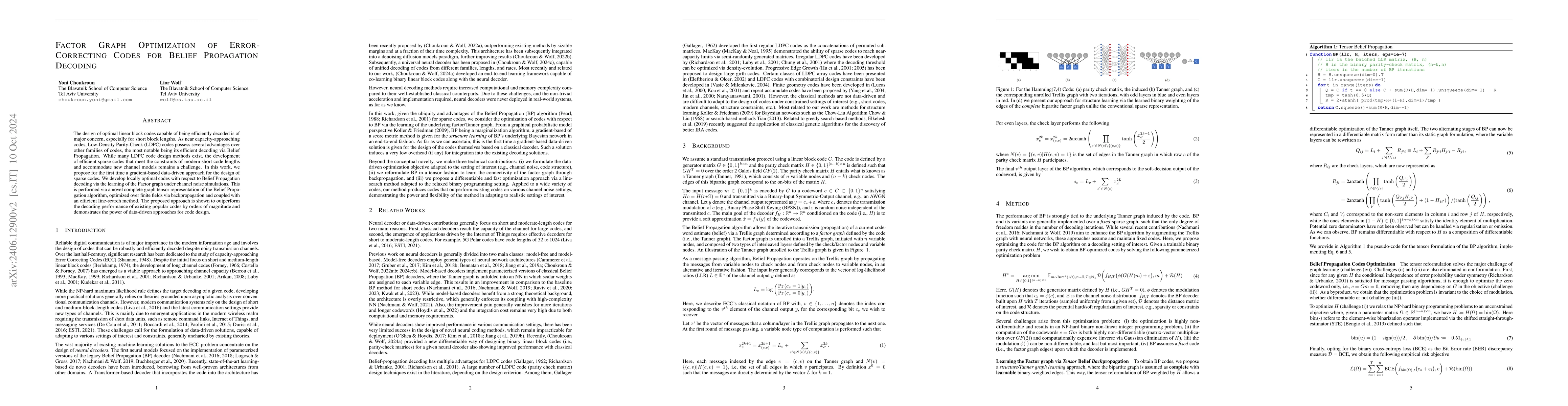 Thumbnail for Factor Graph Optimization of Error-Correcting Codes for Belief
  Propagation Decoding