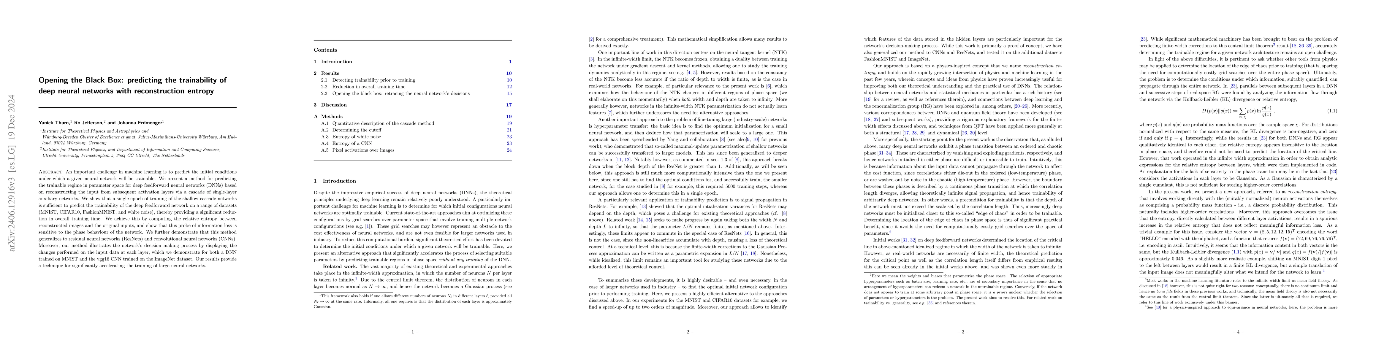 Thumbnail for Opening the Black Box: predicting the trainability of deep neural
  networks with reconstruction entropy