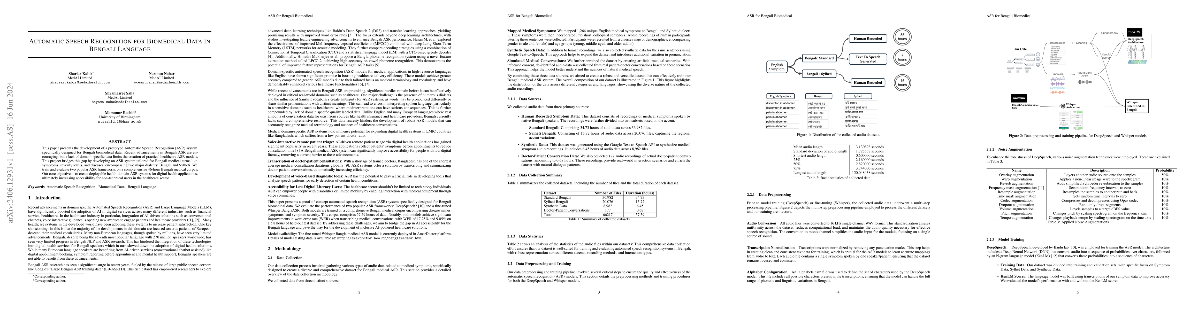 Thumbnail for Automatic Speech Recognition for Biomedical Data in Bengali Language