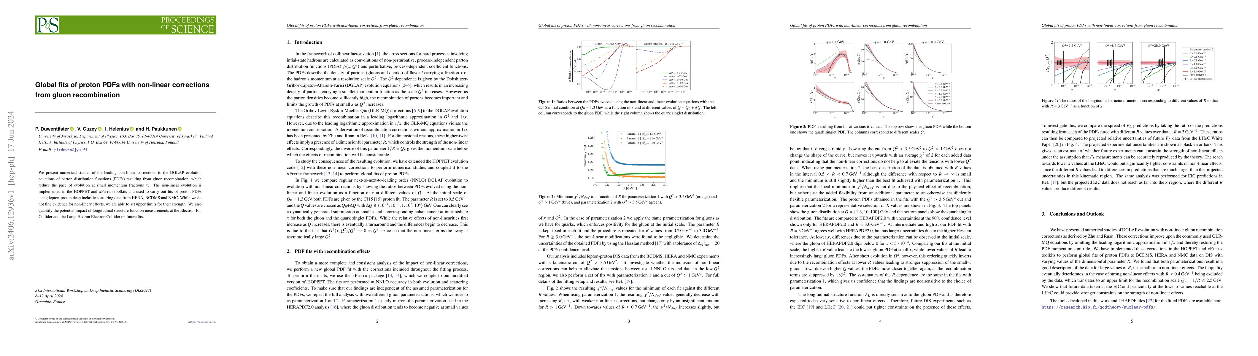 Thumbnail for Global fits of proton PDFs with non-linear corrections from gluon
  recombination
