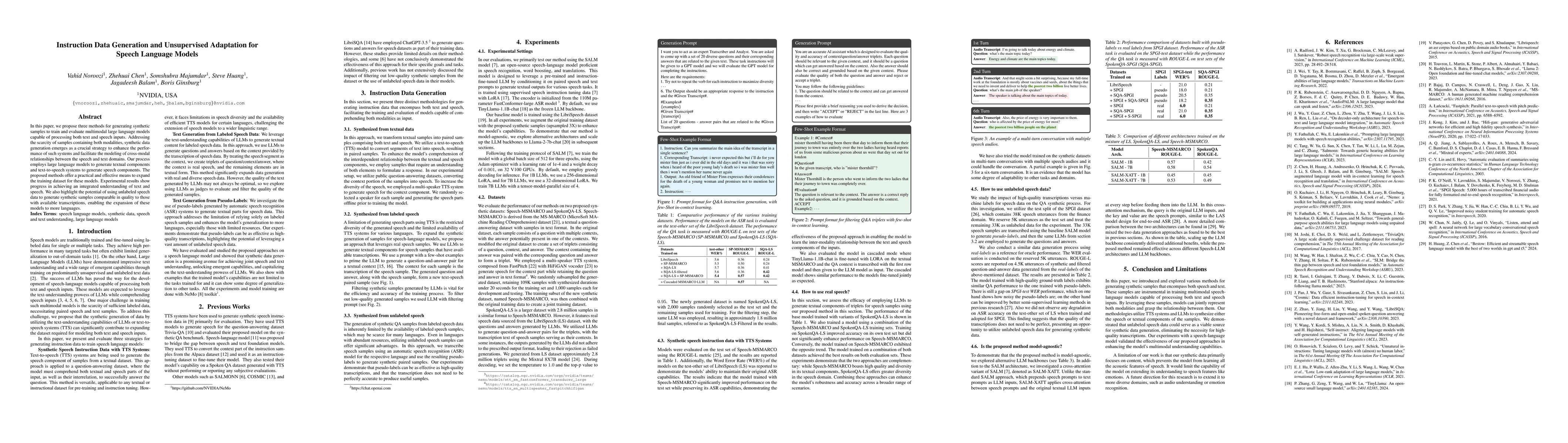 Thumbnail for Instruction Data Generation and Unsupervised Adaptation for Speech
  Language Models