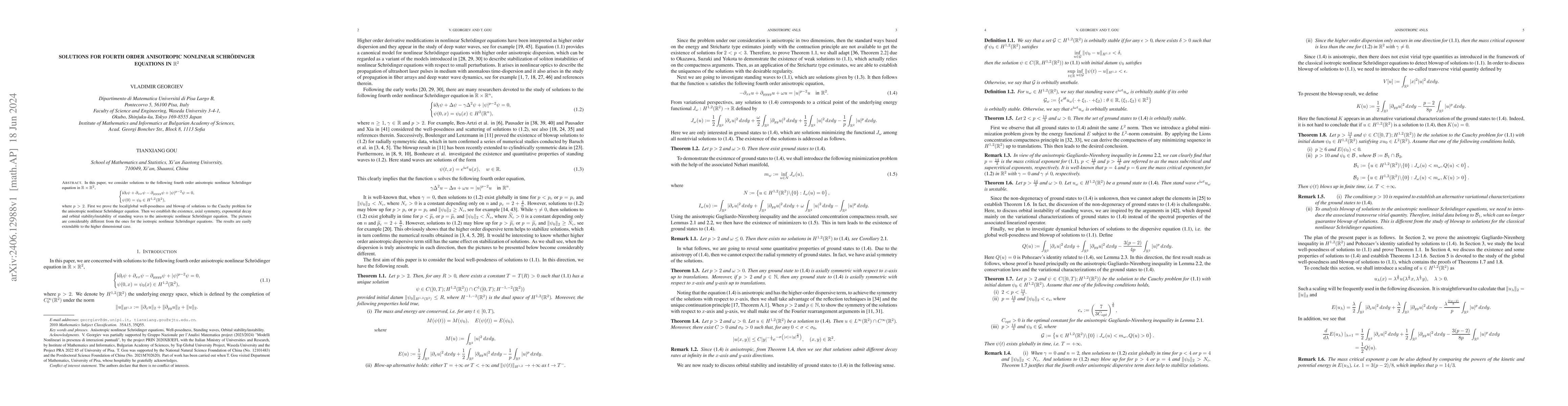 Thumbnail for Solutions for fourth order anisotropic nonlinear Schr\"odinger equations
  in $\R^2$