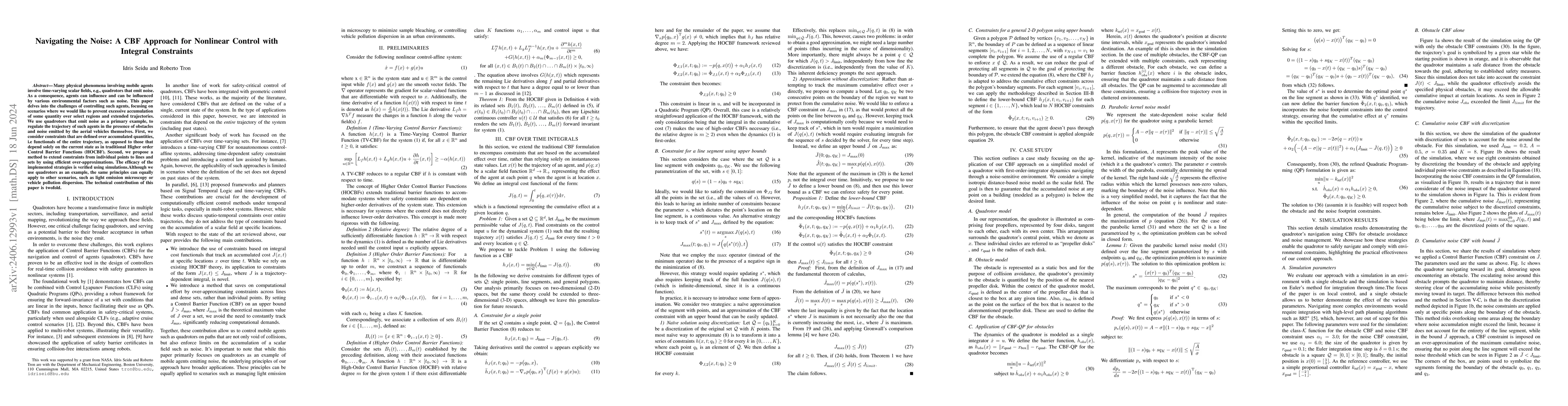 Thumbnail for Navigating the Noise: A CBF Approach for Nonlinear Control with Integral
  Constraints