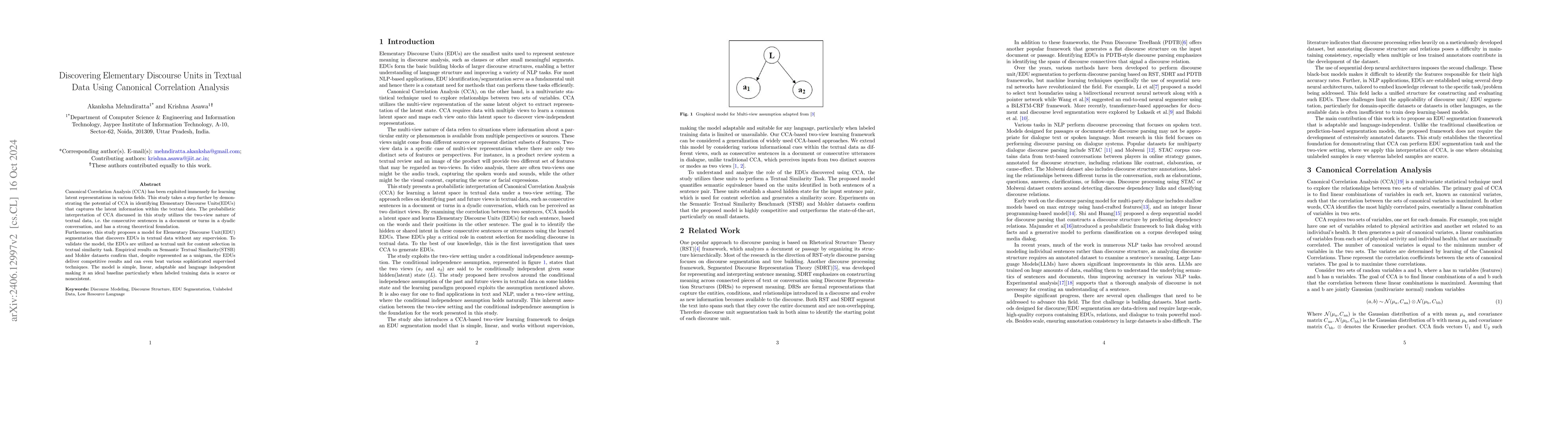 Thumbnail for Suitability of CCA for Generating Latent State/ Variables in Multi-View
  Textual Data
