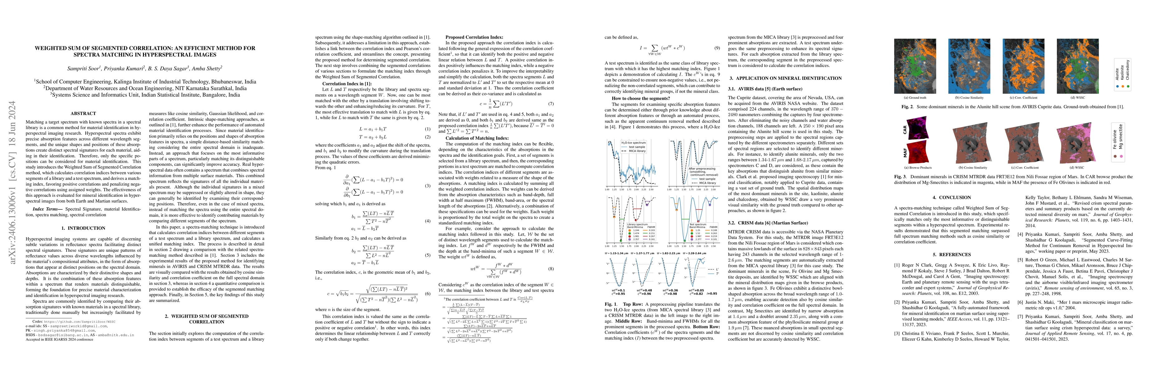 Thumbnail for Weighted Sum of Segmented Correlation: An Efficient Method for Spectra
  Matching in Hyperspectral Images