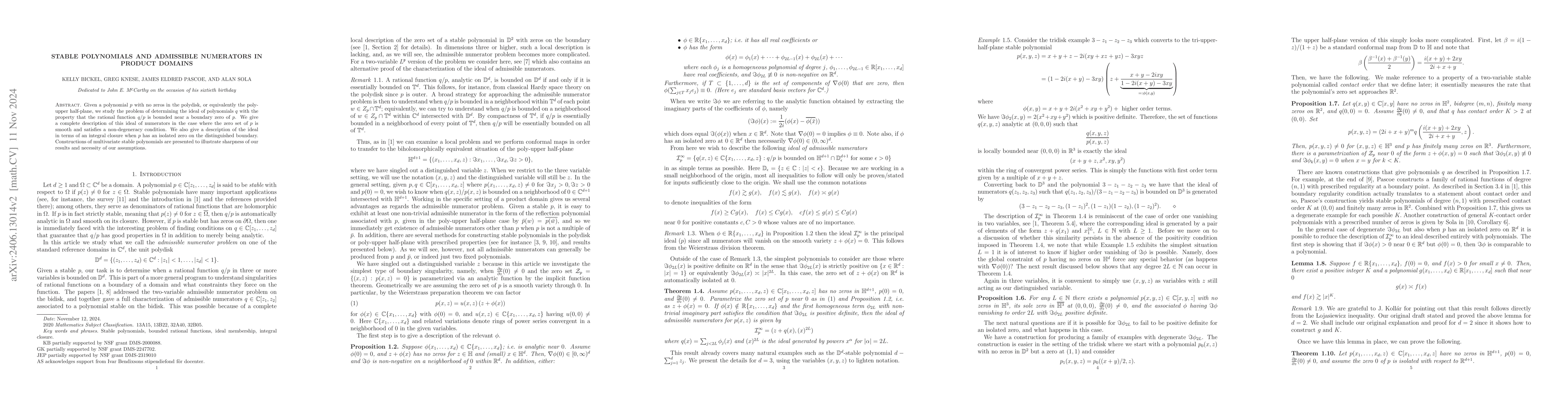 Thumbnail for Stable polynomials and admissible numerators in product domains
