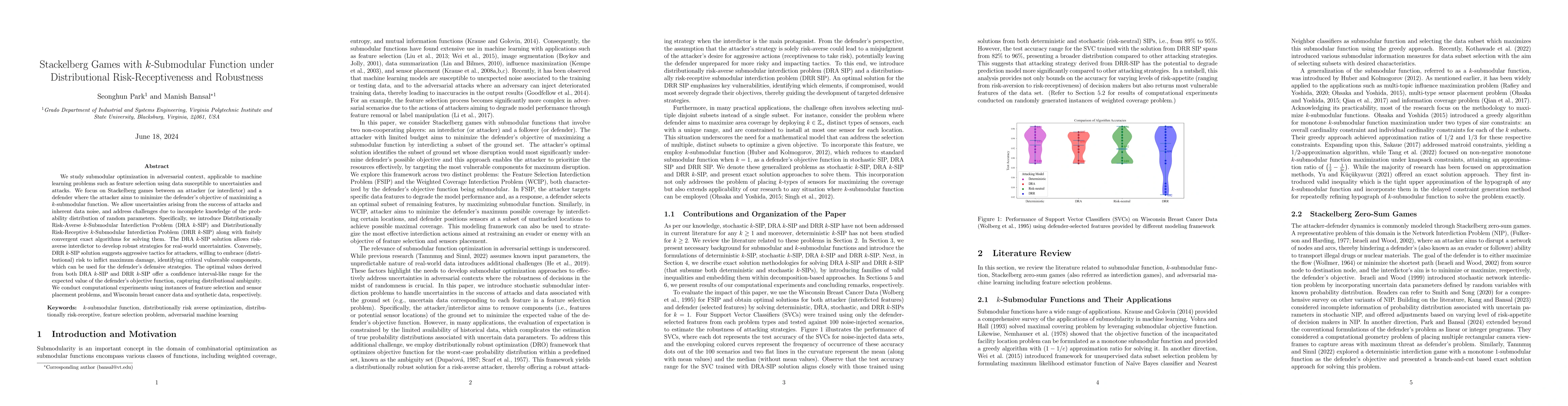 Thumbnail for Stackelberg Games with $k$-Submodular Function under Distributional
  Risk-Receptiveness and Robustness