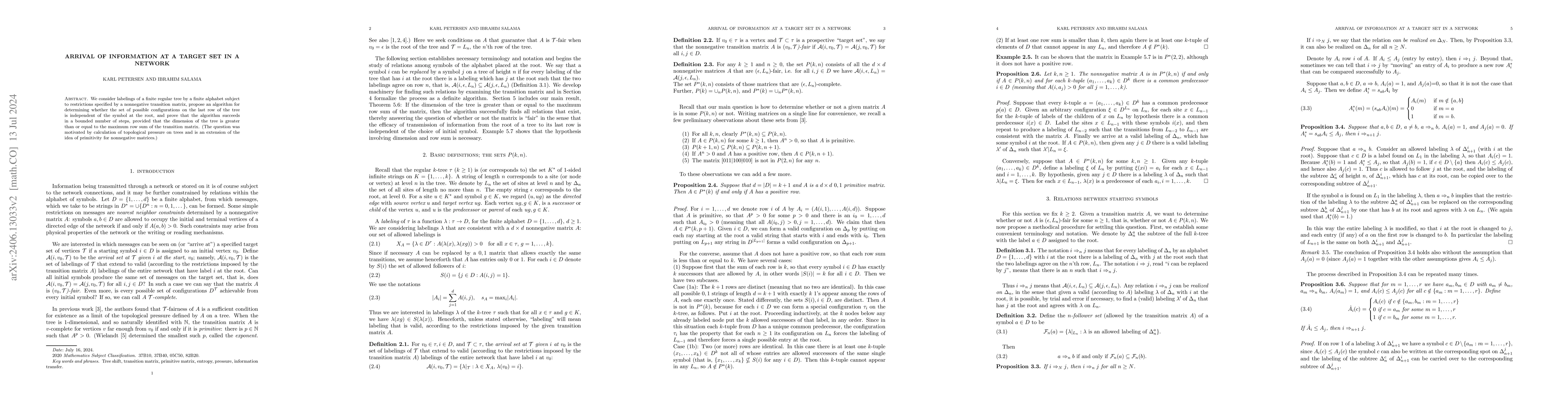 Thumbnail for Arrival of information at a target set in a network