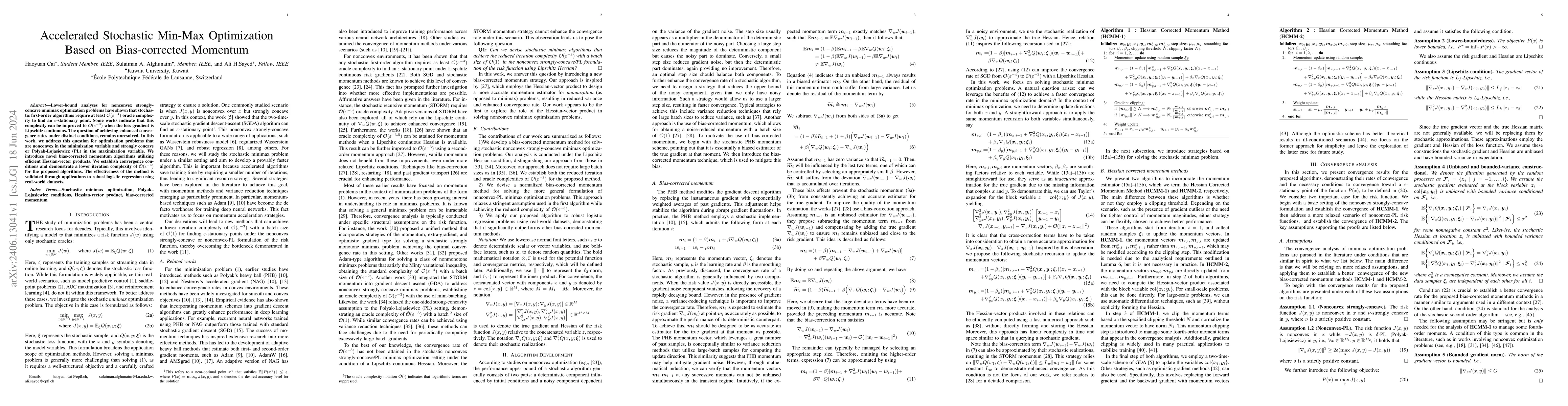 Thumbnail for Accelerated Stochastic Min-Max Optimization Based on Bias-corrected
  Momentum