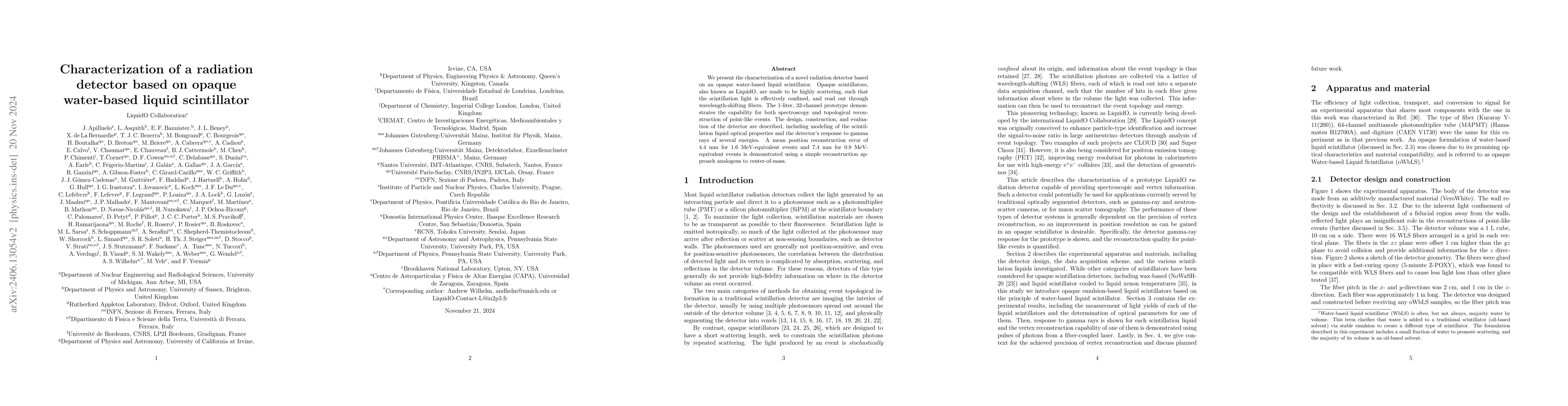 Thumbnail for Characterization of a radiation detector based on opaque water-based
  liquid scintillator