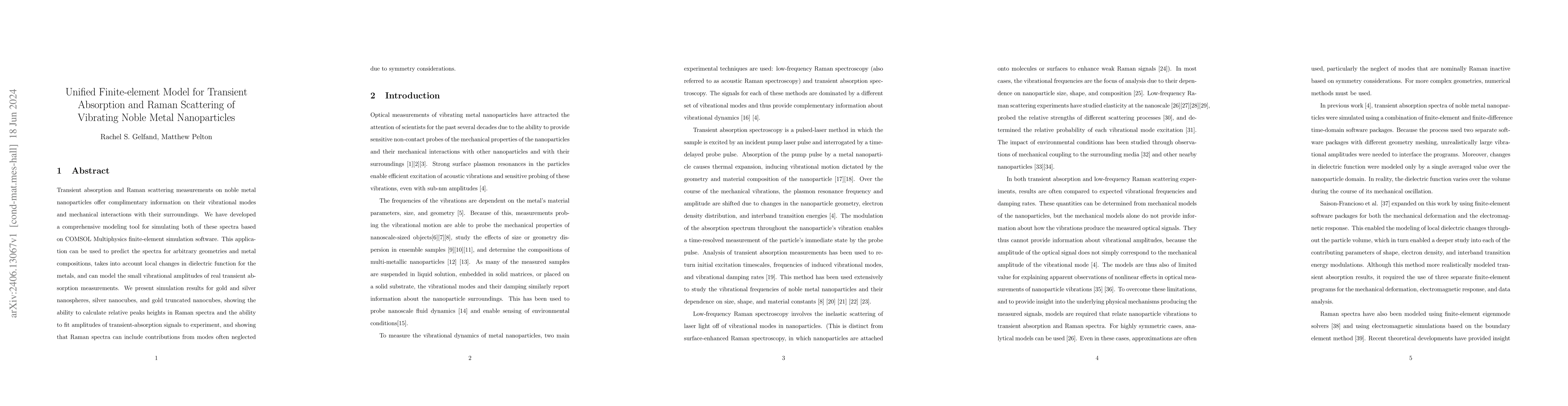 Thumbnail for Unified Finite-element Model for Transient Absorption and Raman
  Scattering of Vibrating Noble Metal Nanoparticles