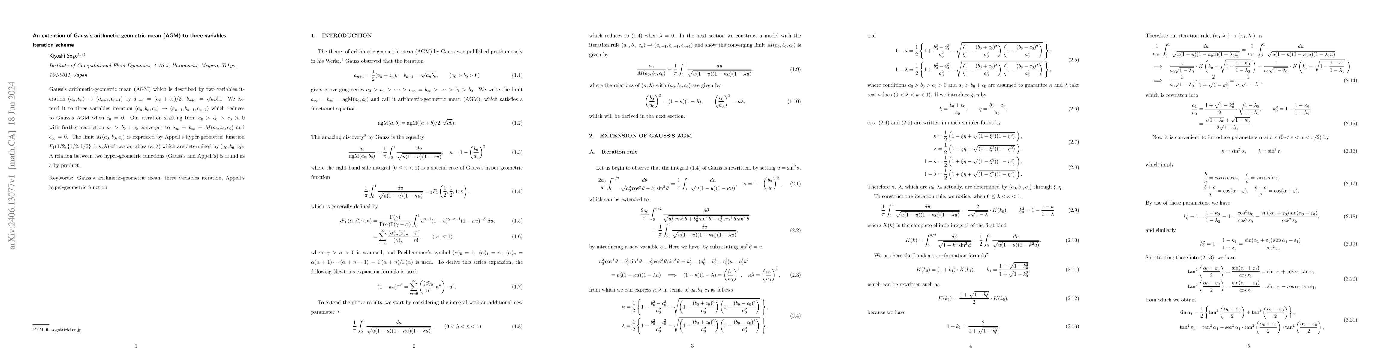 Thumbnail for An extension of Gauss's arithmetic-geometric mean (AGM) to three
  variables iteration scheme