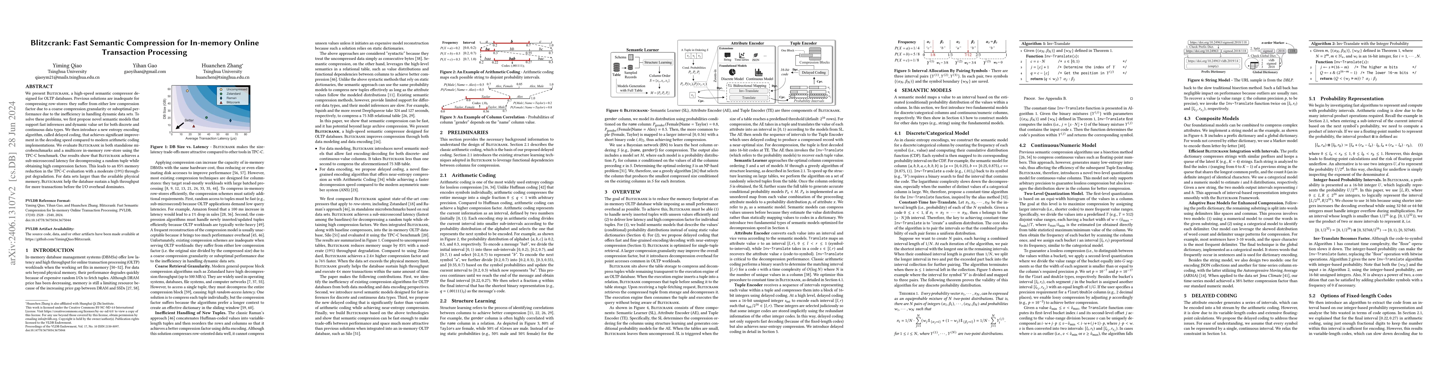Thumbnail for Blitzcrank: Fast Semantic Compression for In-memory Online Transaction
  Processing