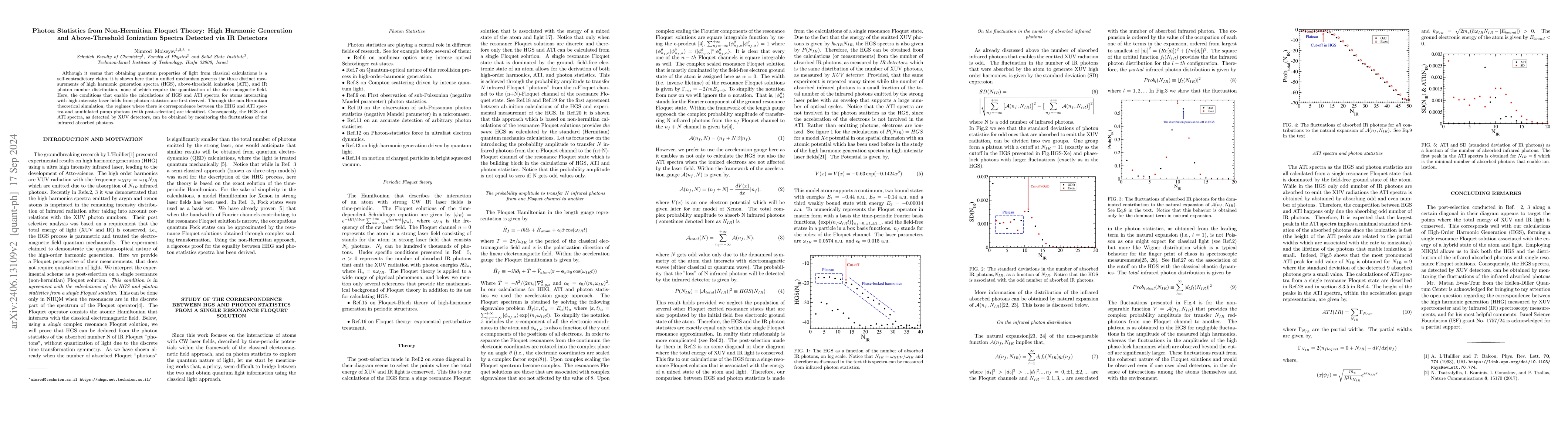 Thumbnail for Non-hermitian Floquet perspective on high harmonic generation and above
  threshold ionization spectra from Photon statistics