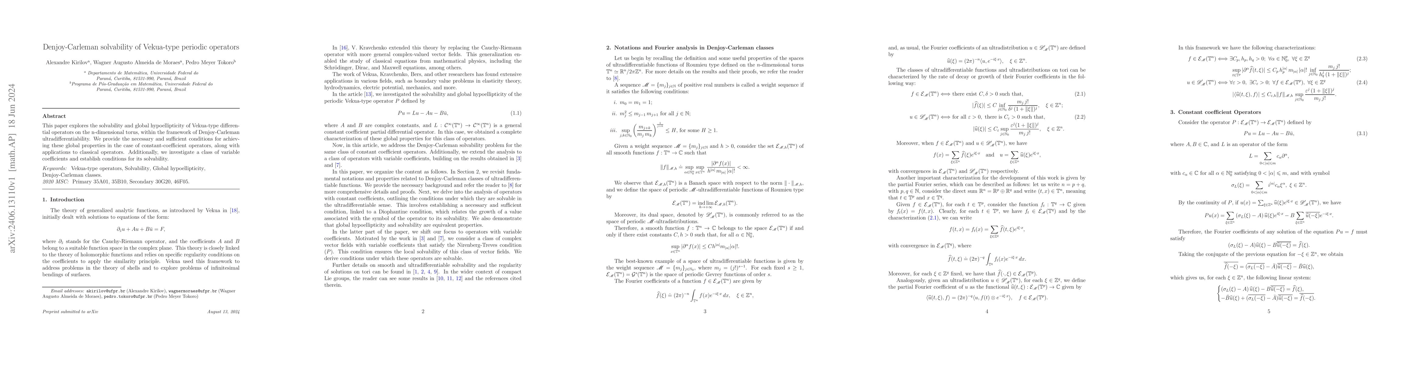 Thumbnail for Denjoy-Carleman solvability of Vekua-type periodic operators