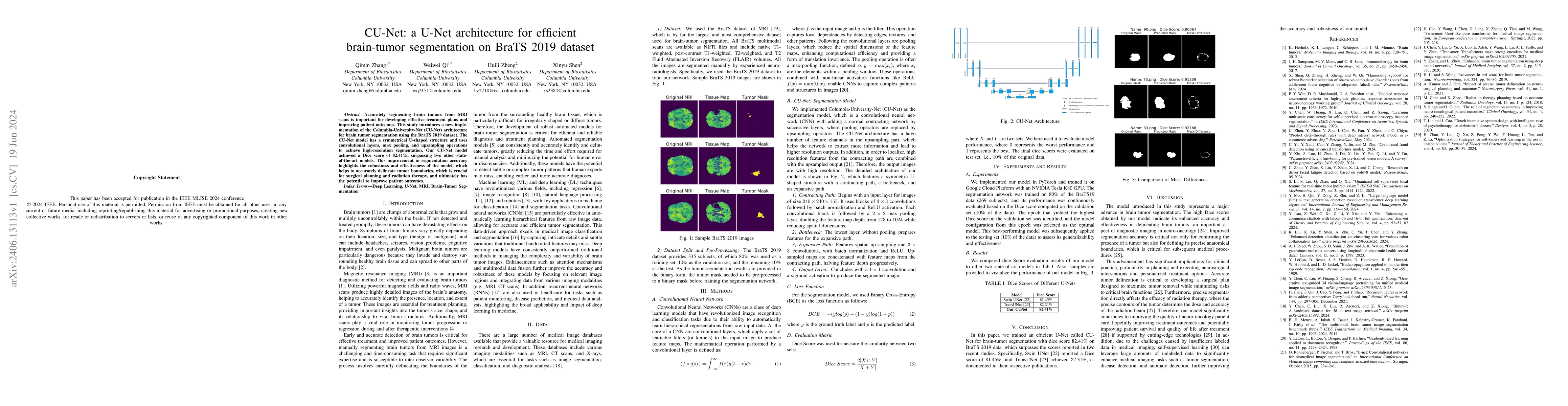 Thumbnail for CU-Net: a U-Net architecture for efficient brain-tumor segmentation on
  BraTS 2019 dataset
