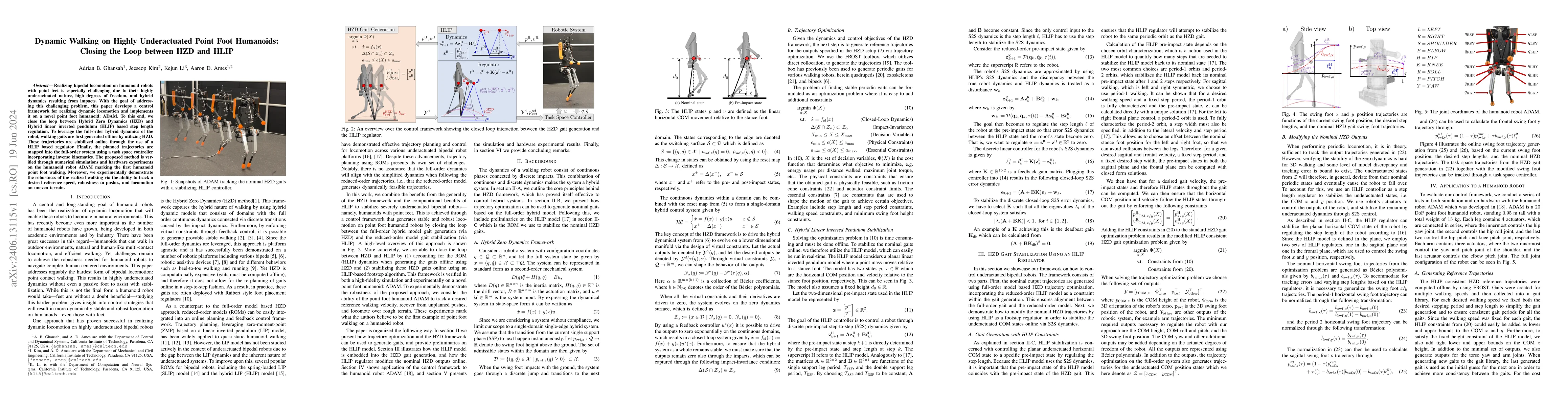 Thumbnail for Dynamic Walking on Highly Underactuated Point Foot Humanoids: Closing
  the Loop between HZD and HLIP