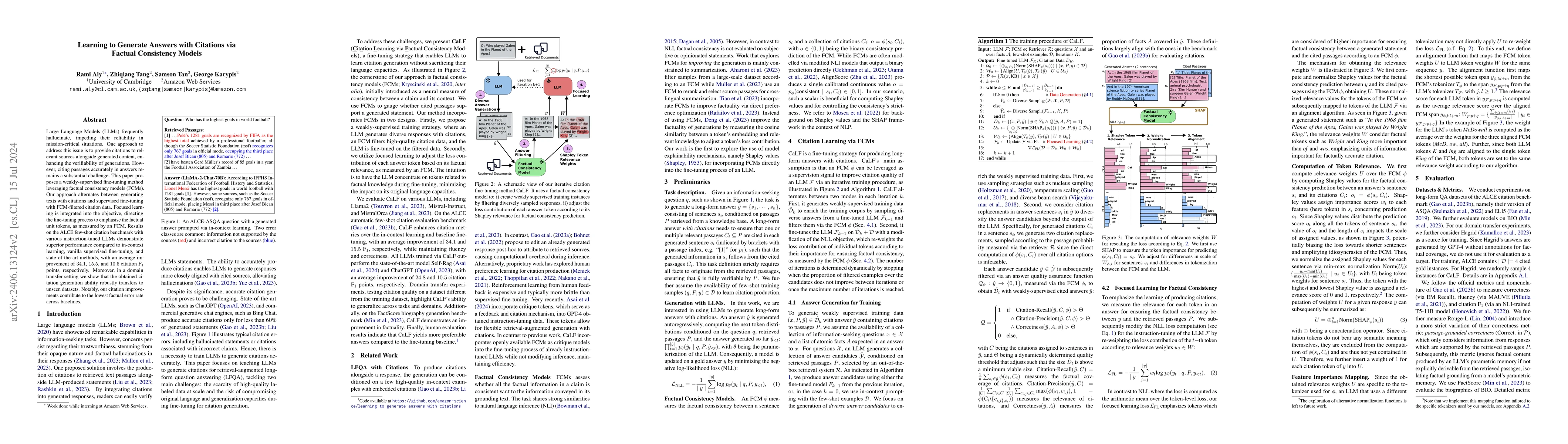 Thumbnail for Learning to Generate Answers with Citations via Factual Consistency
  Models