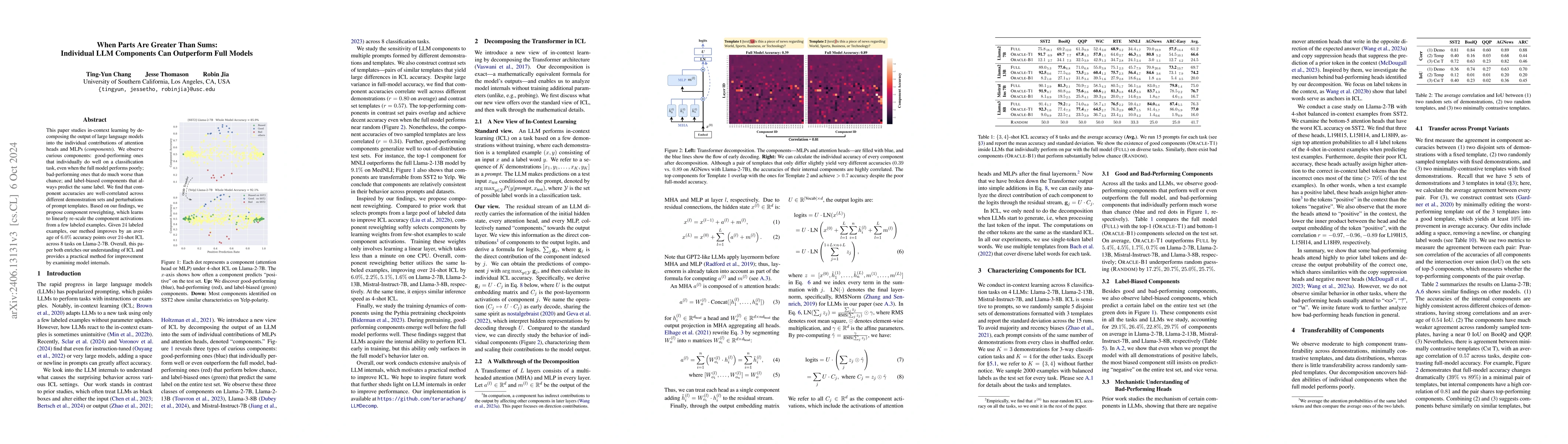 Thumbnail for When Parts are Greater Than Sums: Individual LLM Components Can
  Outperform Full Models