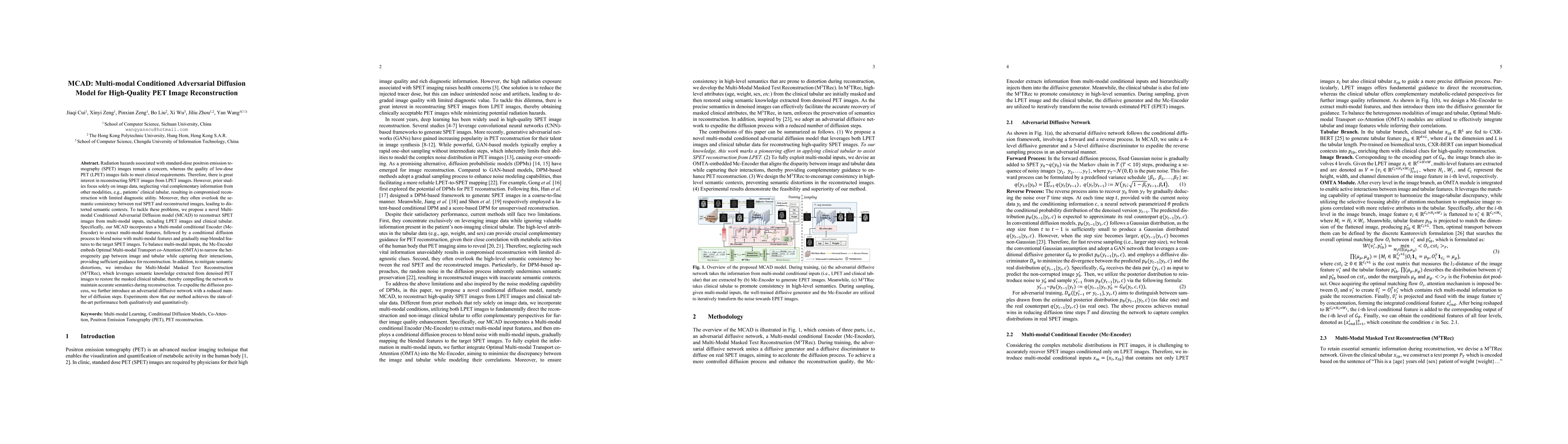 Thumbnail for MCAD: Multi-modal Conditioned Adversarial Diffusion Model for
  High-Quality PET Image Reconstruction